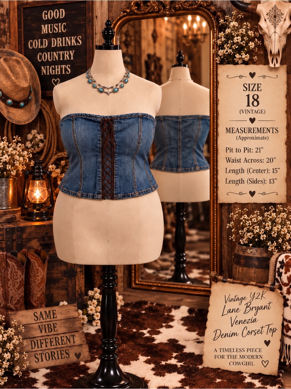 Vintage Y2K Lane Bryant Venezia Denim Corset Tube Top — Blue Size 18 NWOT RARE